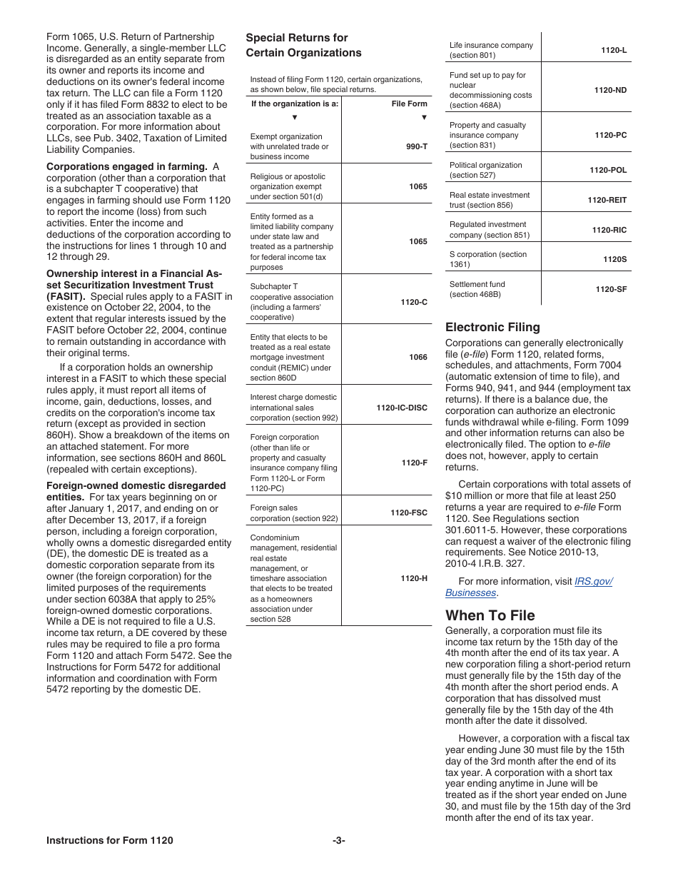 Instructions for IRS Form 1120 U.S. Corporation Income Tax Return, Page 3