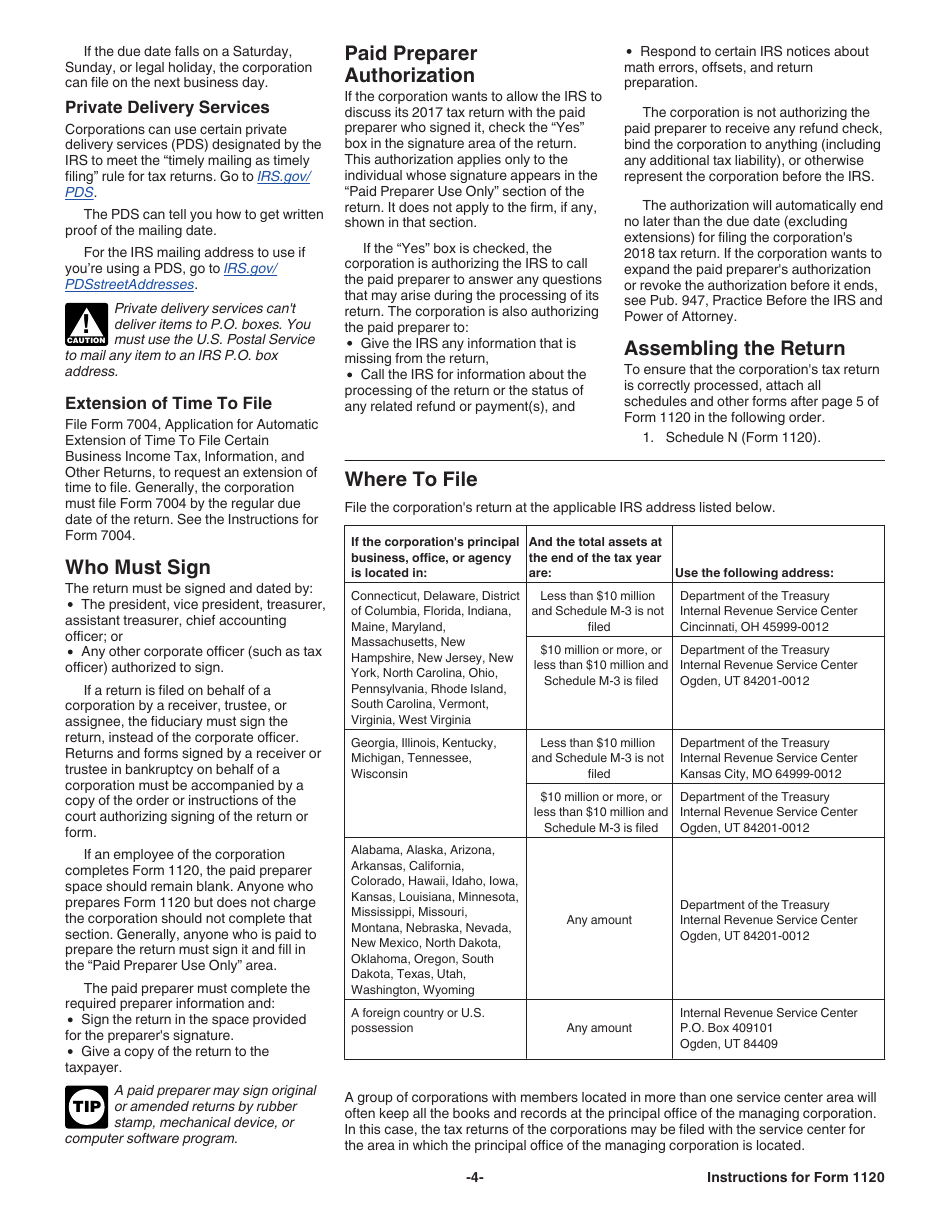 Instructions for IRS Form 1120 U.S. Corporation Income Tax Return, Page 4