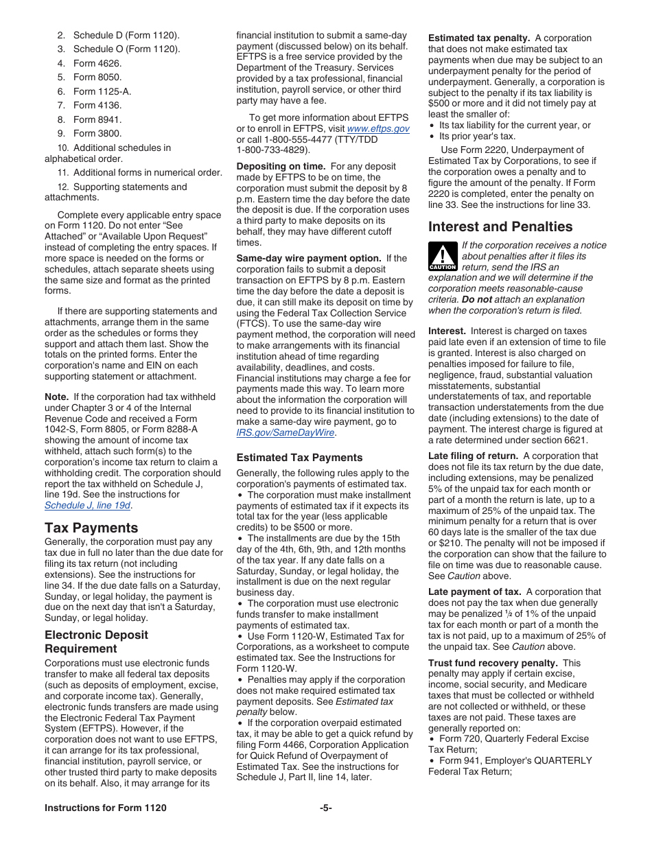 Instructions for IRS Form 1120 U.S. Corporation Income Tax Return, Page 5