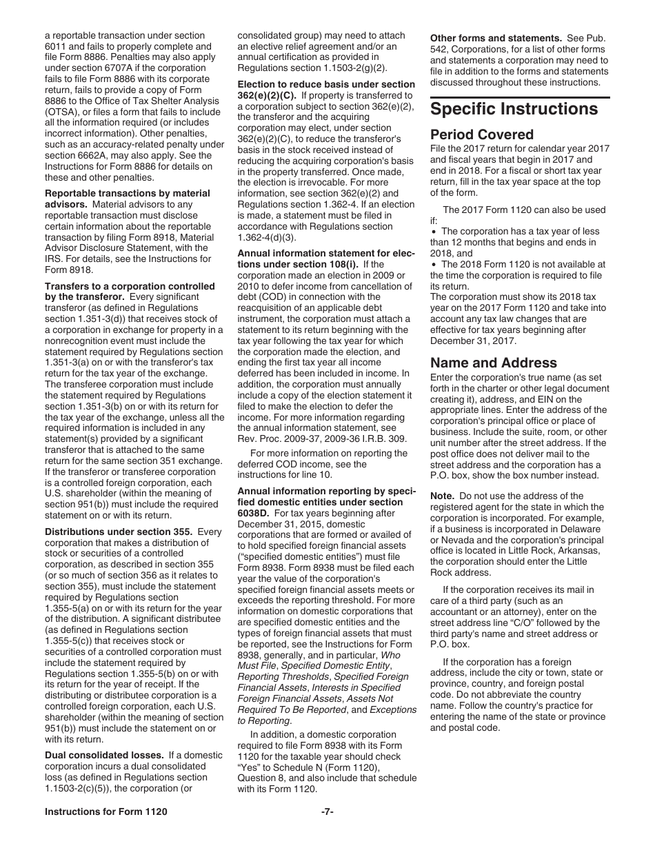 Instructions for IRS Form 1120 U.S. Corporation Income Tax Return, Page 7