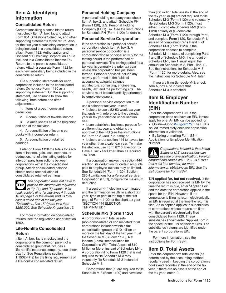 Instructions for IRS Form 1120 U.S. Corporation Income Tax Return, Page 8