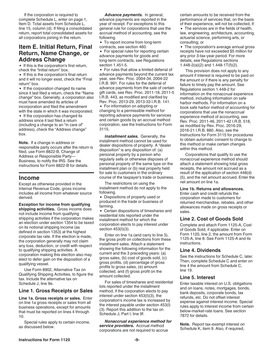 Instructions for IRS Form 1120 U.S. Corporation Income Tax Return, Page 9