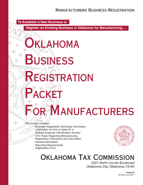 OTC Form M Oklahoma Business Registration Packet for Manufacturers - Oklahoma
