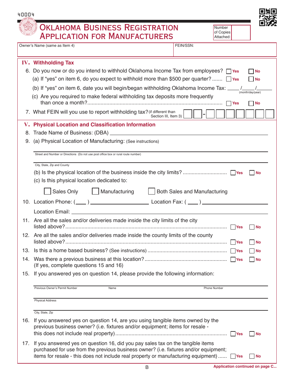 OTC Form M Oklahoma Business Registration Packet for Manufacturers - Oklahoma, Page 14