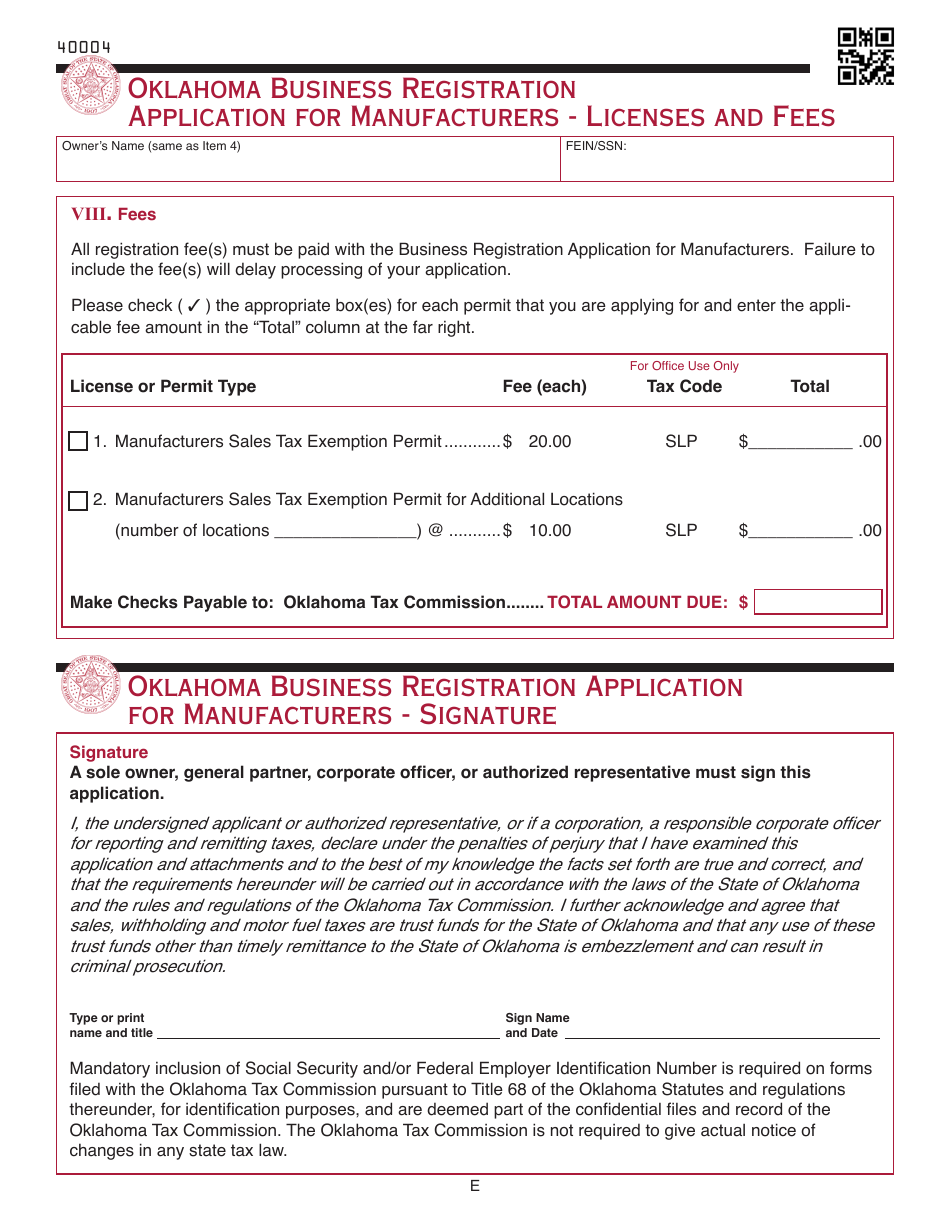 OTC Form M Oklahoma Business Registration Packet for Manufacturers - Oklahoma, Page 17