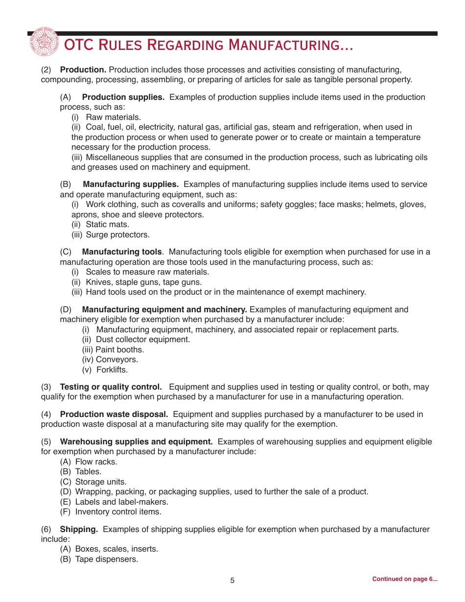 OTC Form M Oklahoma Business Registration Packet for Manufacturers - Oklahoma, Page 5