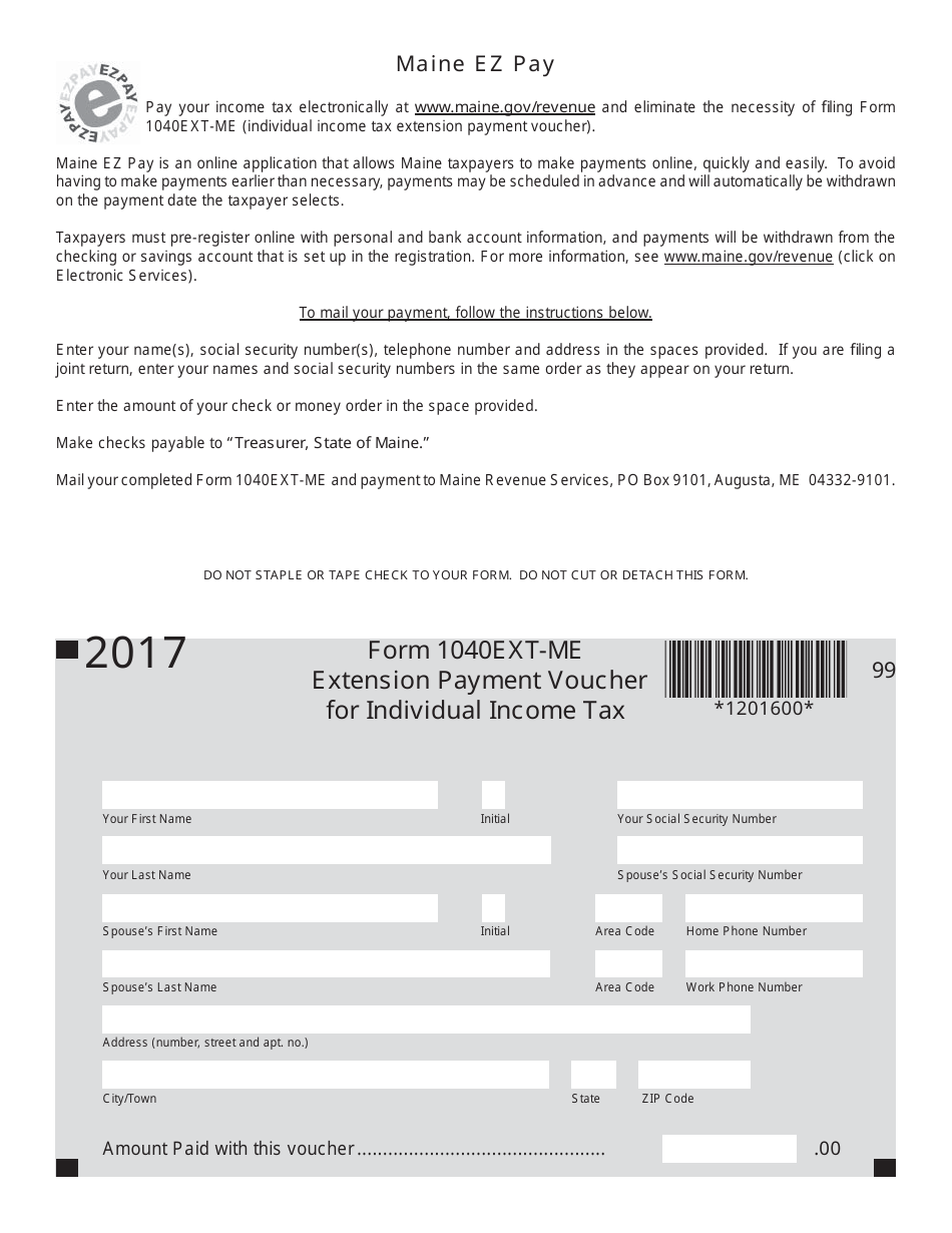 Form 1040EXT-ME Extension Payment Voucher for Individual Income Tax - Maine, Page 1