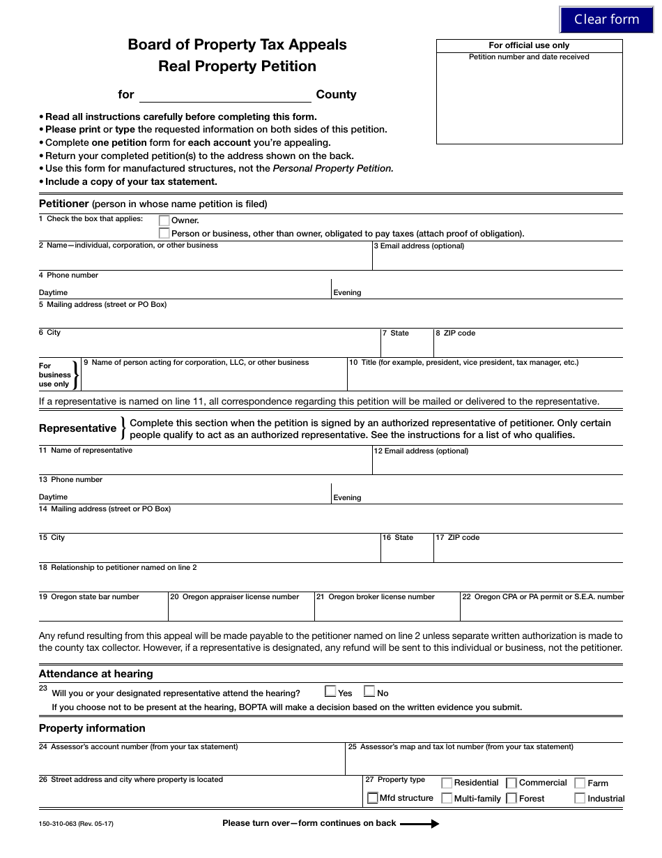 Form 150-310-063 Board of Property Tax Appeals Real Property Petition - Oregon, Page 3