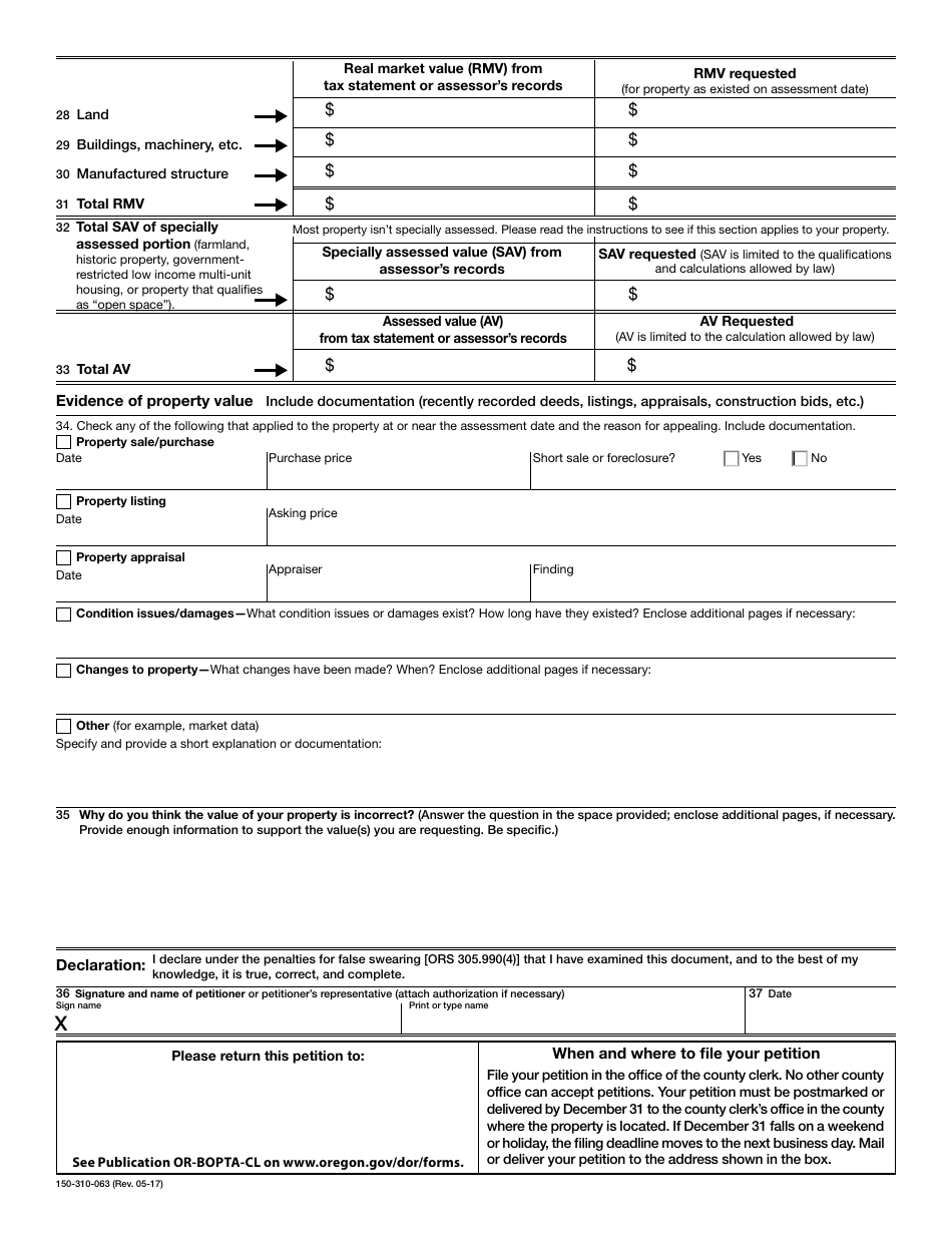 Form 150-310-063 Board of Property Tax Appeals Real Property Petition - Oregon, Page 4