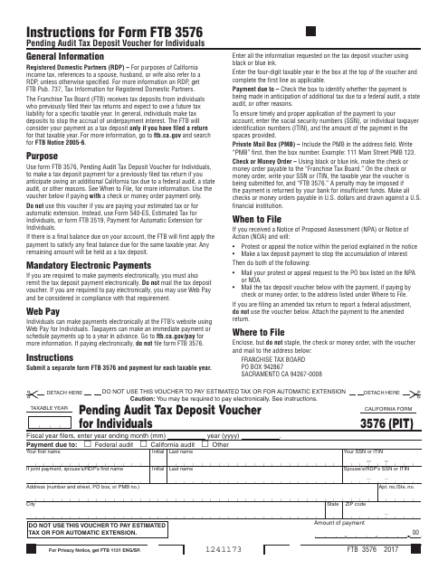 Form FTB3576 (PIT)  Printable Pdf