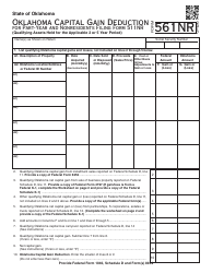 OTC Form 561NR Oklahoma Capital Gain Deduction for Part-Year and Nonresidents Filing Form 511nr (Qualifying Assets Held for the Applicable 2 or 5 Year Period) - Oklahoma