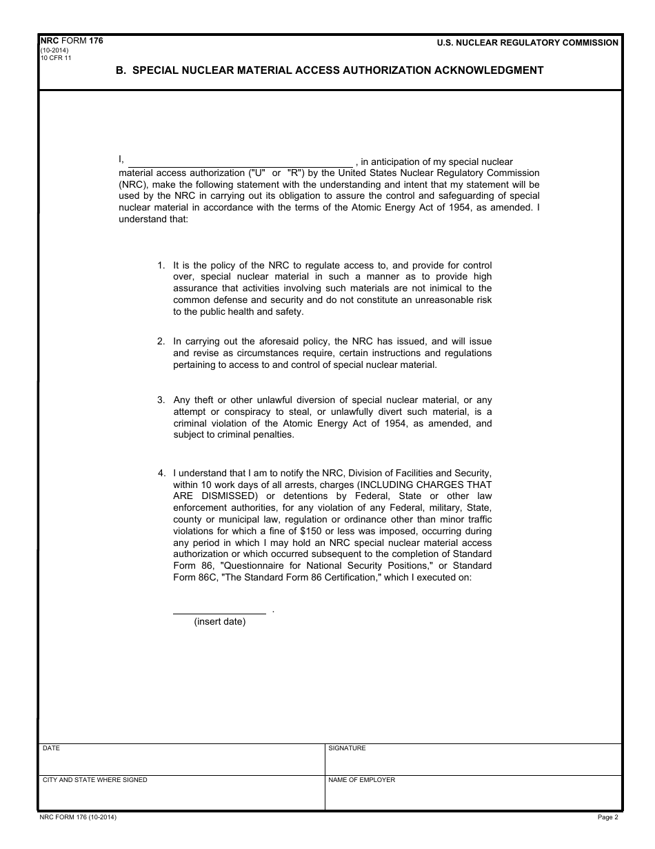 NRC Form 176 Fill Out, Sign Online and Download Fillable PDF