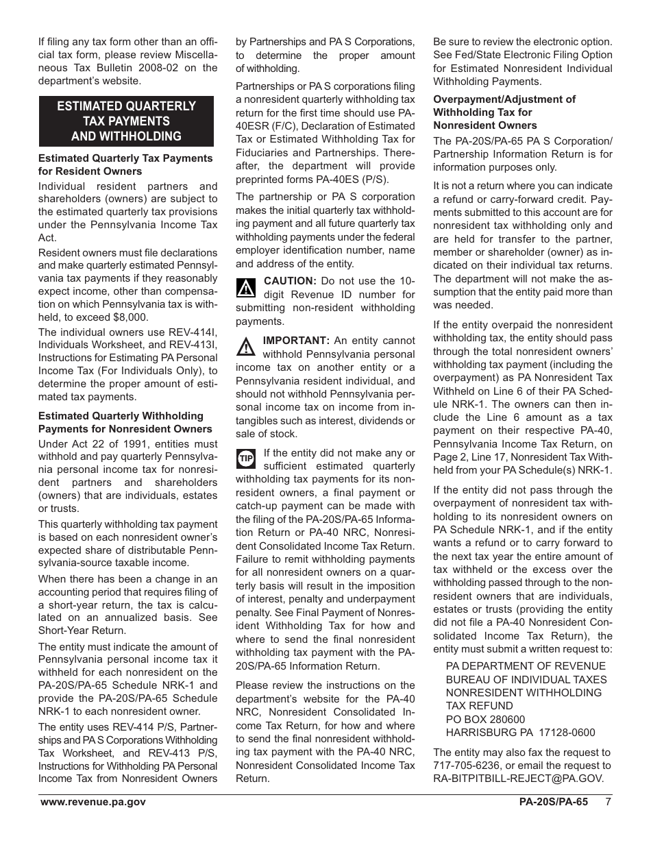 Form PA-20s / 65 Pa S Corporation / Partnership Information Return - Pennsylvania, Page 11