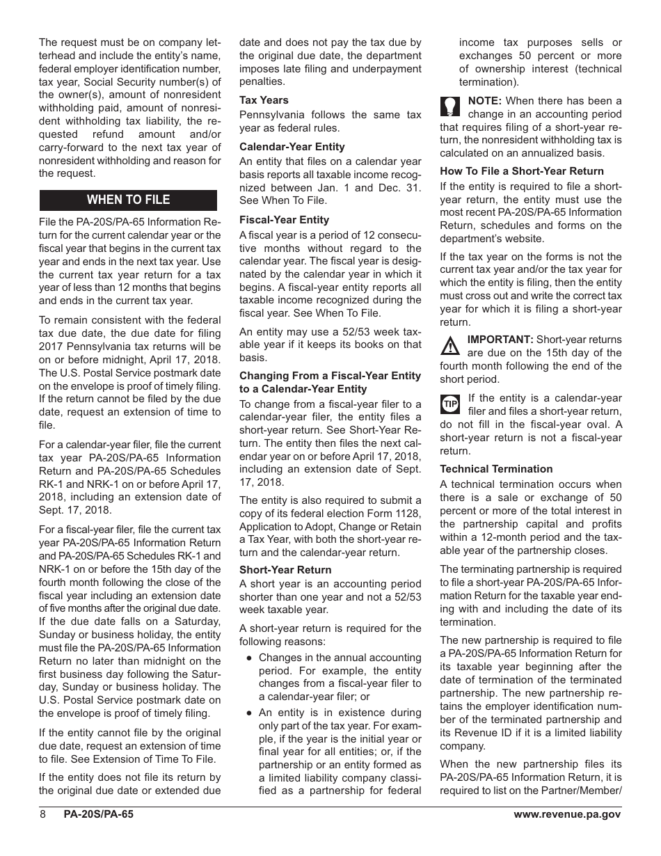 Form PA-20s / 65 Pa S Corporation / Partnership Information Return - Pennsylvania, Page 12