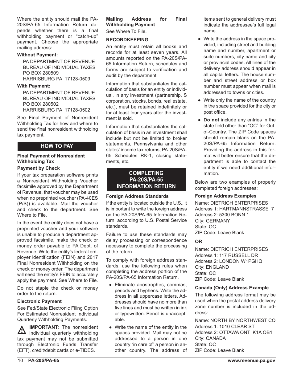 Form PA-20s / 65 Pa S Corporation / Partnership Information Return - Pennsylvania, Page 14