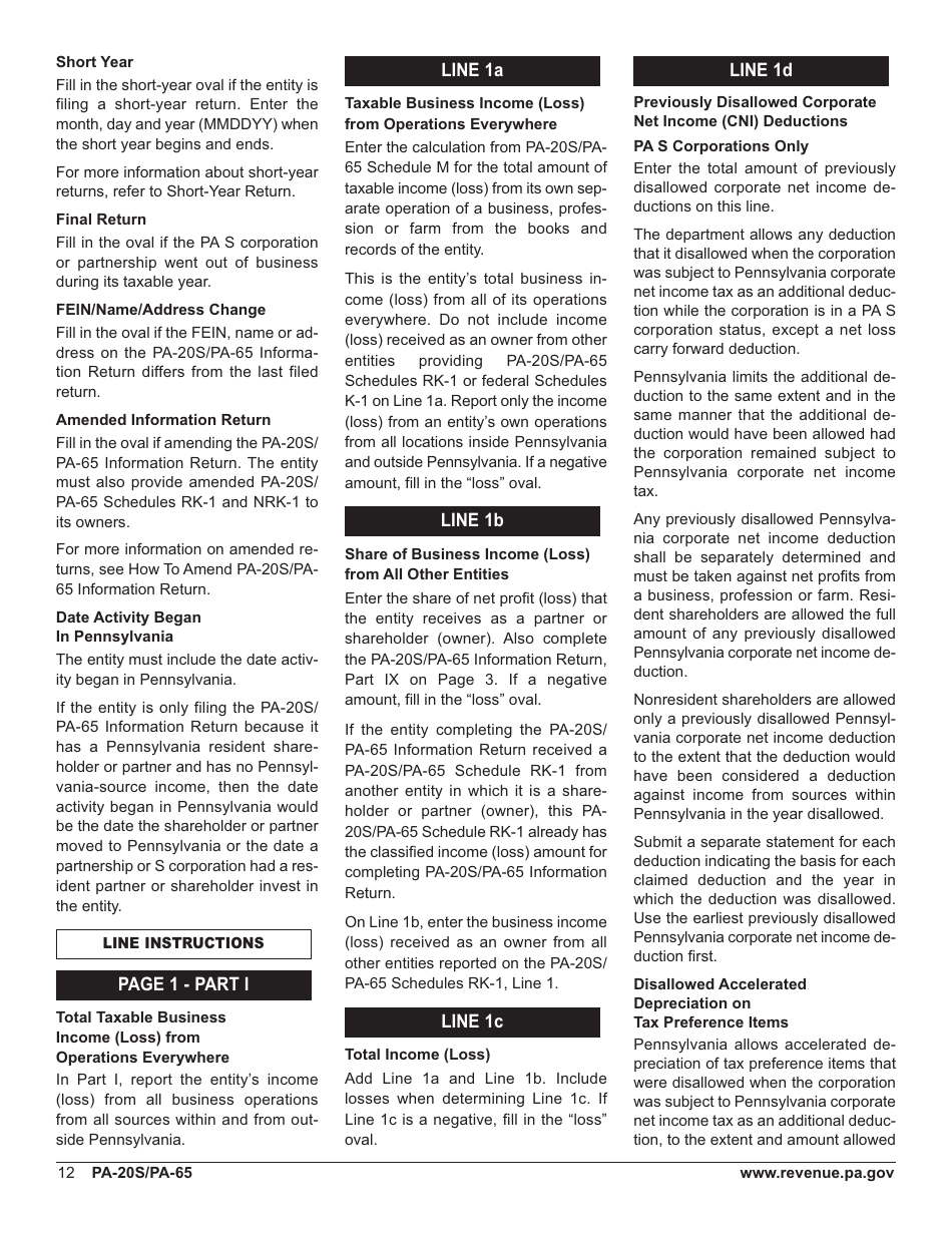 Form PA-20s / 65 Pa S Corporation / Partnership Information Return - Pennsylvania, Page 16