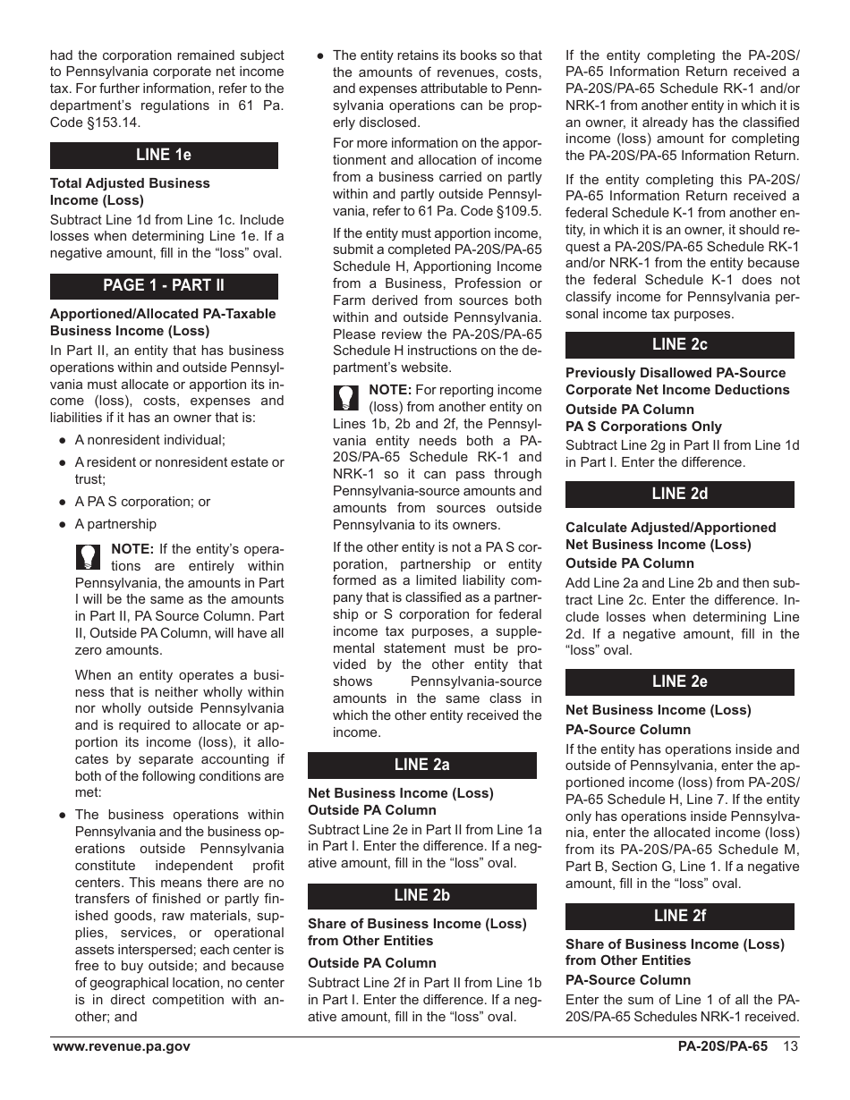 Form PA-20s / 65 Pa S Corporation / Partnership Information Return - Pennsylvania, Page 17