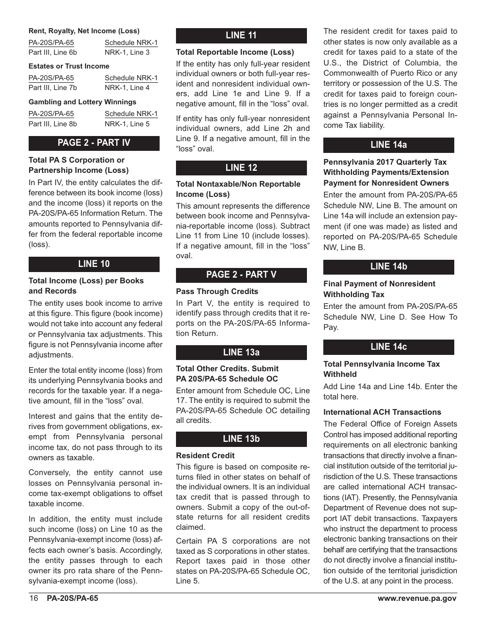 Form PA-20s / 65 Pa S Corporation / Partnership Information Return - Pennsylvania, Page 20