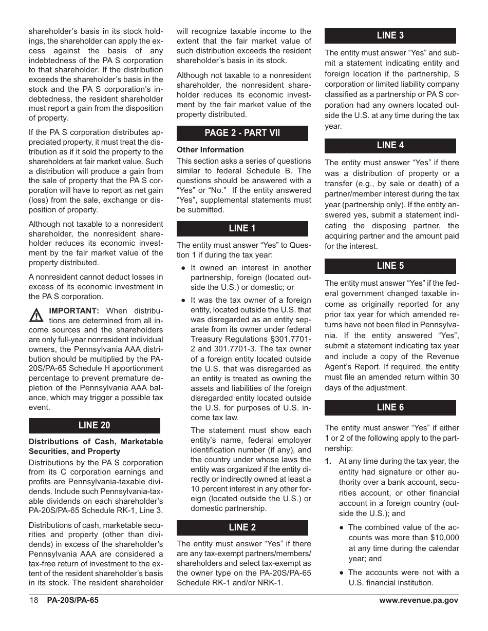 Form PA-20s / 65 Pa S Corporation / Partnership Information Return - Pennsylvania, Page 22