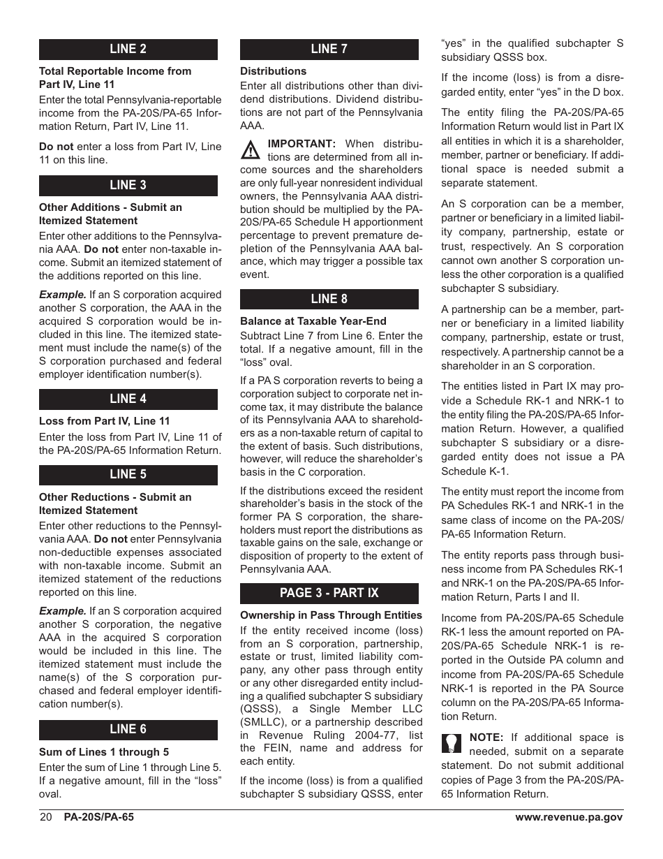 Form PA-20s / 65 Pa S Corporation / Partnership Information Return - Pennsylvania, Page 24