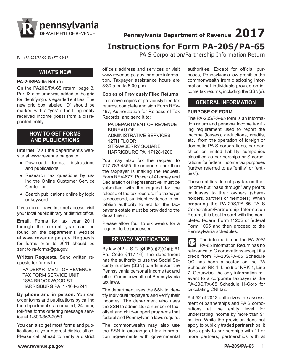 Form PA-20s / 65 Pa S Corporation / Partnership Information Return - Pennsylvania, Page 5