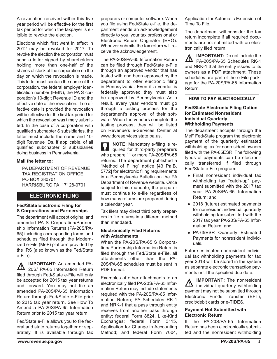 Form PA-20s / 65 Pa S Corporation / Partnership Information Return - Pennsylvania, Page 7