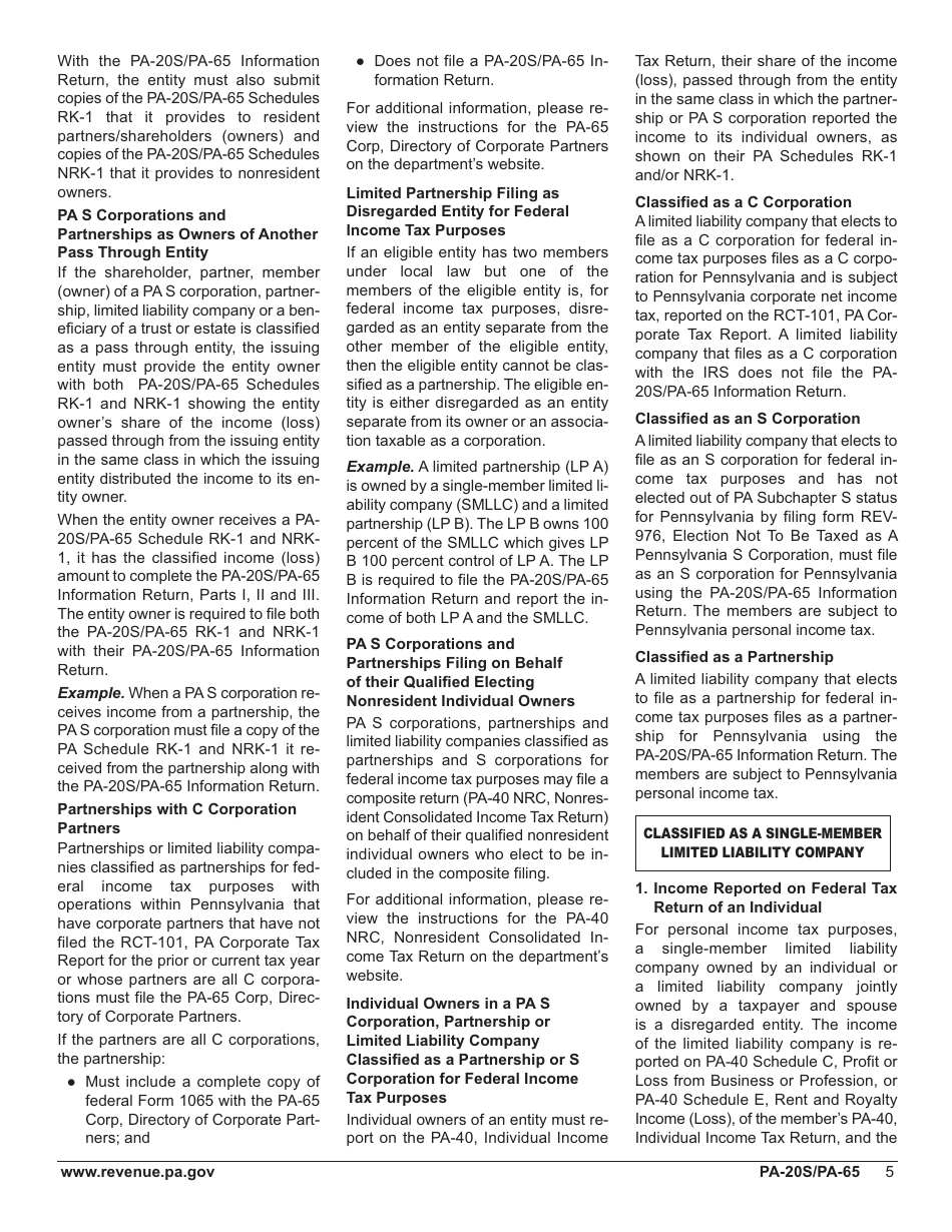 Form PA-20s / 65 Pa S Corporation / Partnership Information Return - Pennsylvania, Page 9