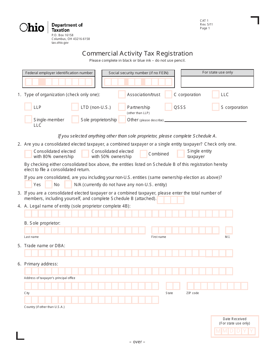 Form CAT1 Commercial Activity Tax Registration - Ohio, Page 1