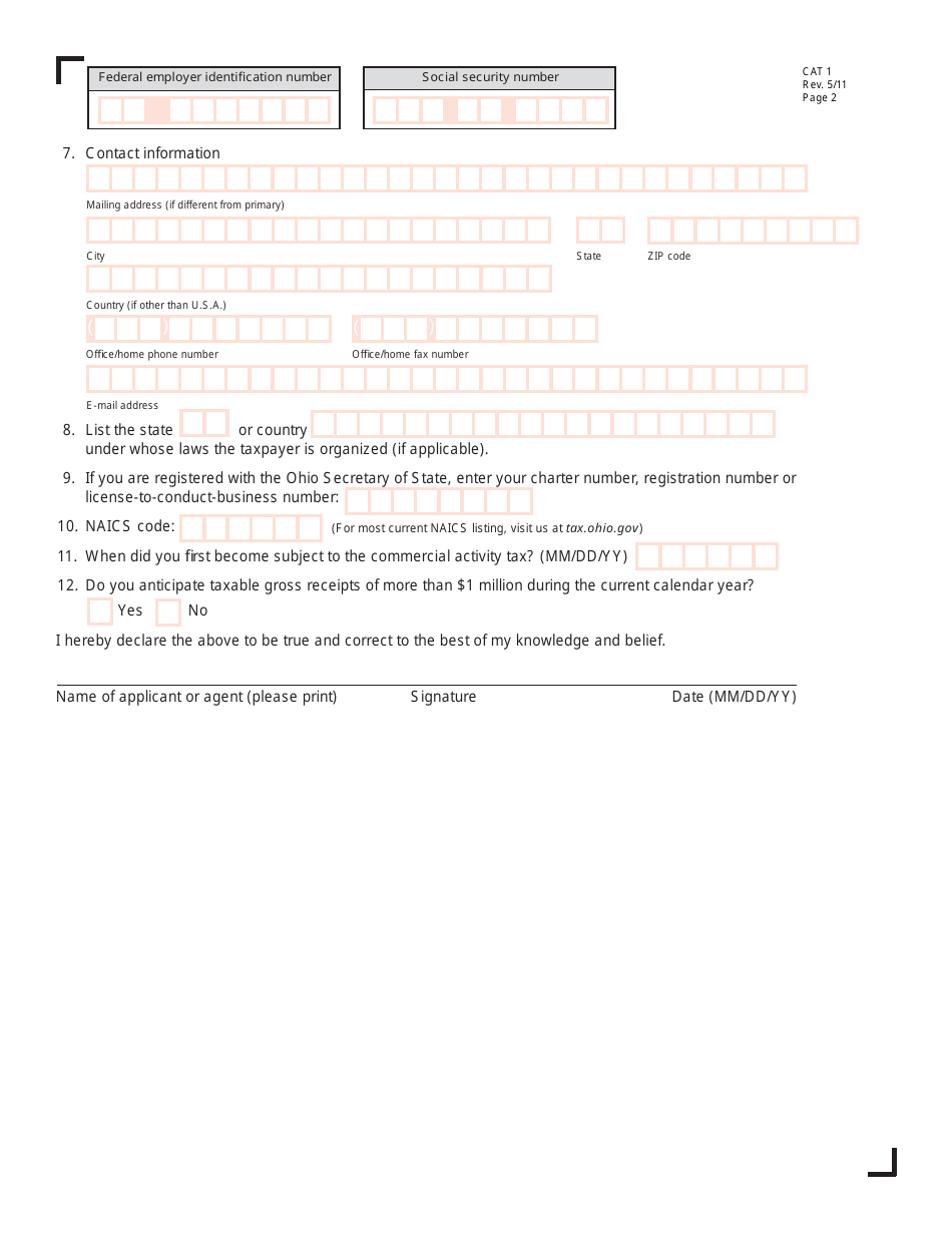Form CAT1 Commercial Activity Tax Registration - Ohio, Page 2
