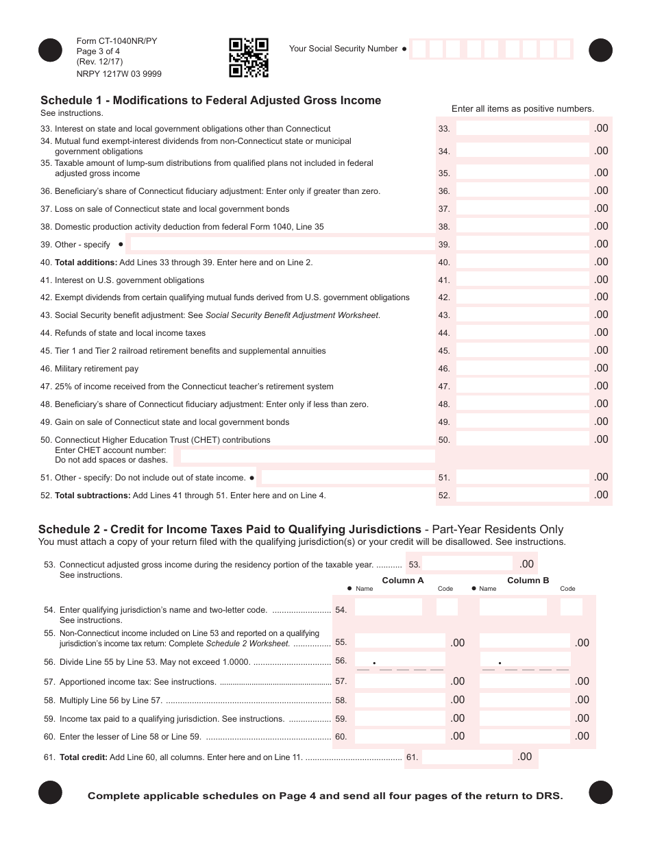 Form CT-1040NR / PY Connecticut Nonresident and Part-Year Resident Income Tax Return - Connecticut, Page 3