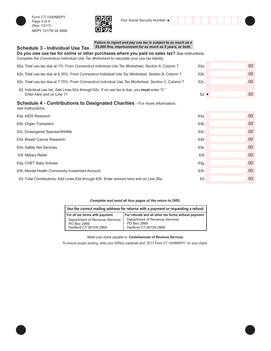 Form CT-1040NR / PY Connecticut Nonresident and Part-Year Resident Income Tax Return - Connecticut, Page 4
