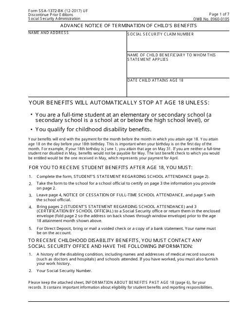 Form Fillable Form Ssa 1372 Bk Printable Forms Free Online