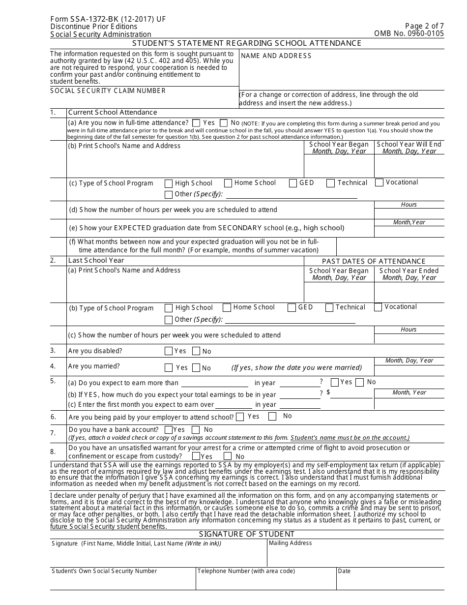 Form SSA1372BK Fill Out, Sign Online and Download Fillable PDF