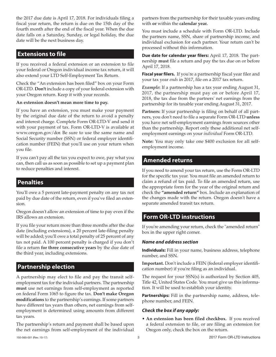 Form OR-LTD Lane County Mass Transit District Self-employment Tax - Oregon, Page 4