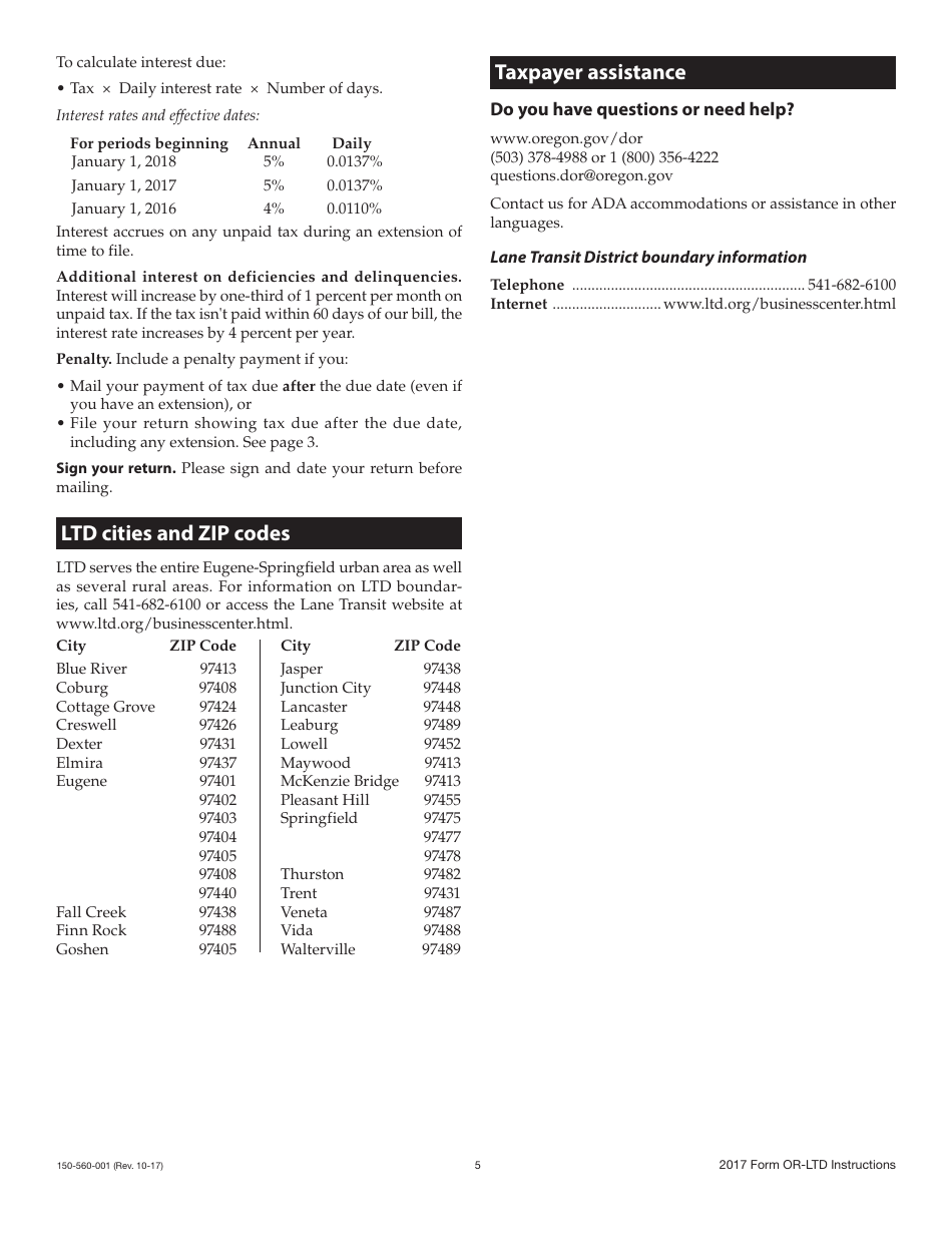 Form OR-LTD Lane County Mass Transit District Self-employment Tax - Oregon, Page 6