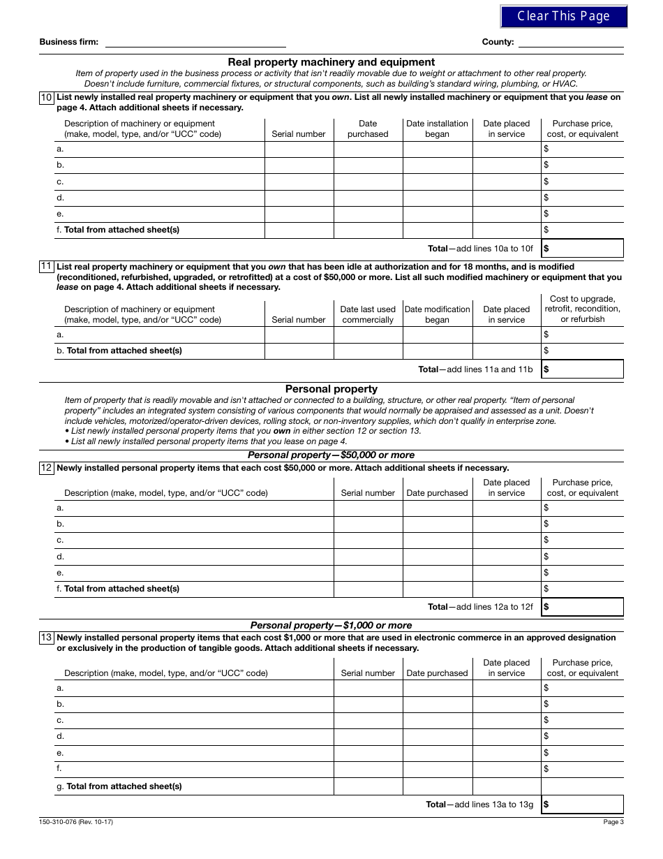 Form OR-EZ-PS Oregon Enterprise Zone Property Schedule - Oregon, Page 3