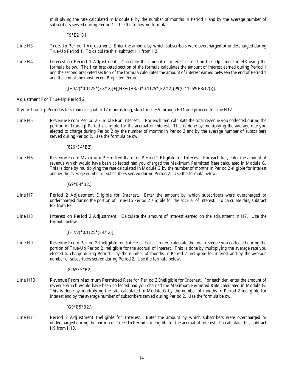 Instructions for FCC Form 1240 Annual Updating for Maximum Permitted Rates for Regulated Cable Services, Page 14