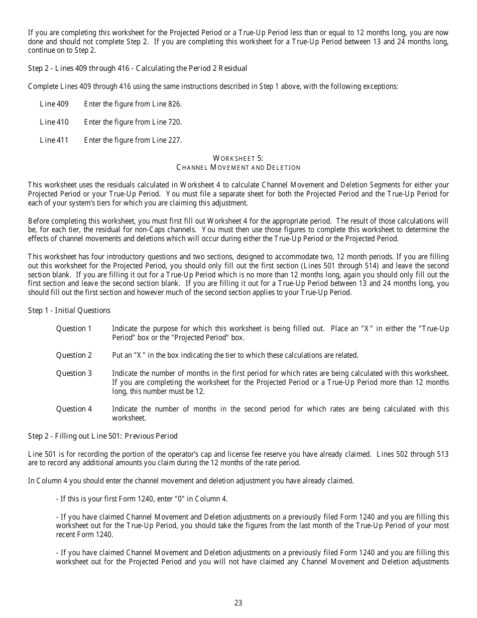 Instructions for FCC Form 1240 Annual Updating for Maximum Permitted Rates for Regulated Cable Services, Page 23