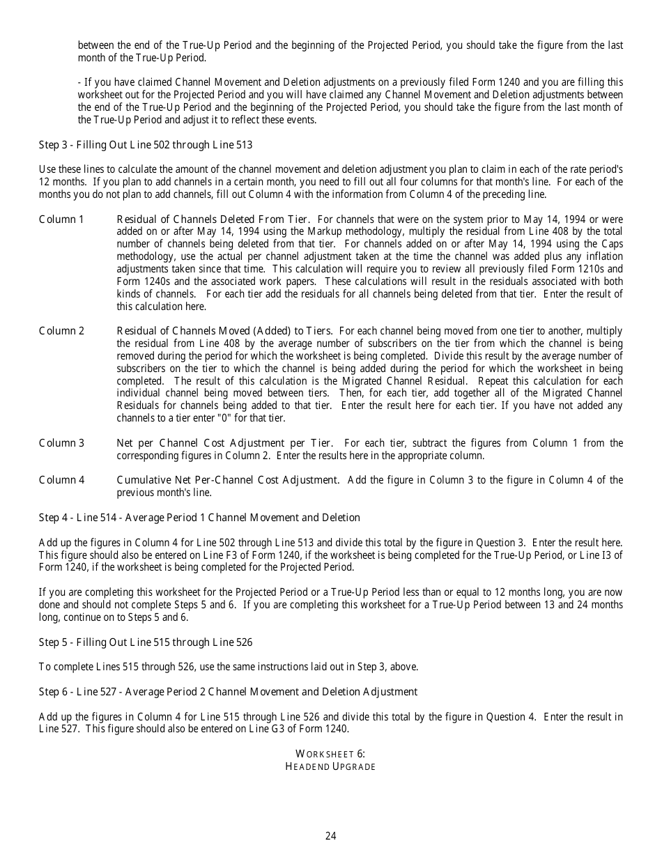 Instructions for FCC Form 1240 Annual Updating for Maximum Permitted Rates for Regulated Cable Services, Page 24