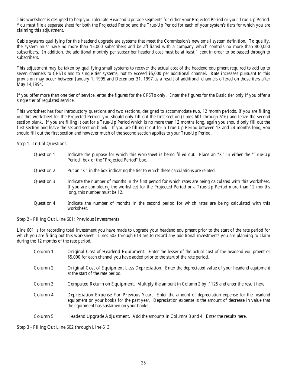 Instructions for FCC Form 1240 Annual Updating for Maximum Permitted Rates for Regulated Cable Services, Page 25
