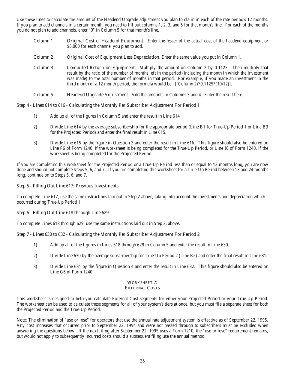 Instructions for FCC Form 1240 Annual Updating for Maximum Permitted Rates for Regulated Cable Services, Page 26