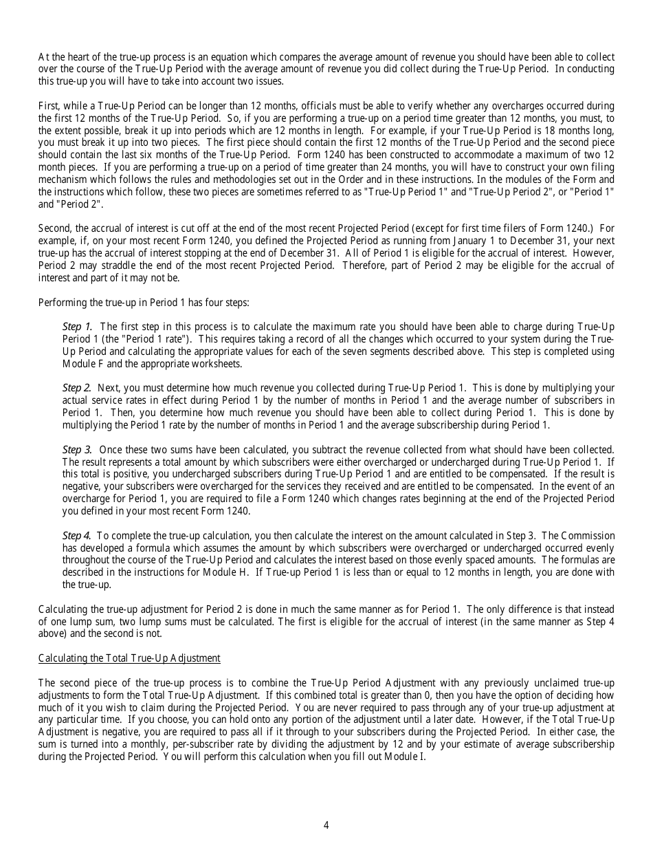 Instructions for FCC Form 1240 Annual Updating for Maximum Permitted Rates for Regulated Cable Services, Page 4