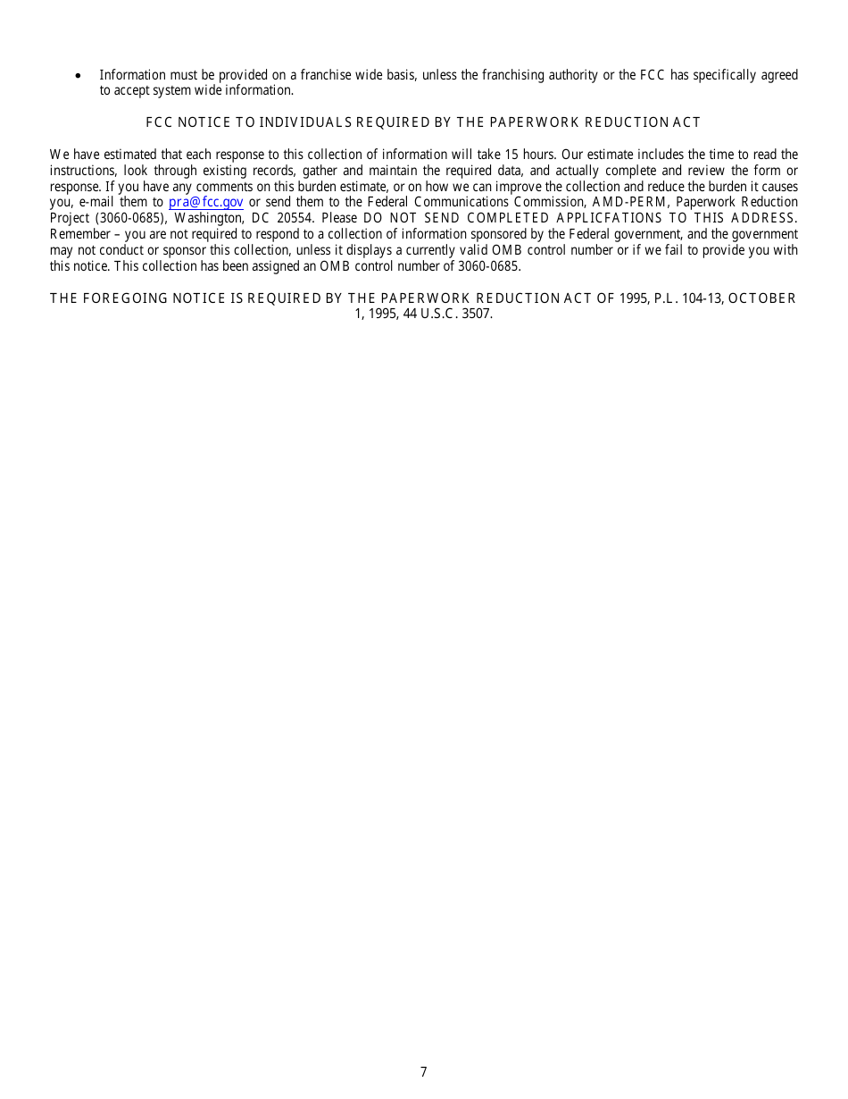 Instructions for FCC Form 1240 Annual Updating for Maximum Permitted Rates for Regulated Cable Services, Page 7