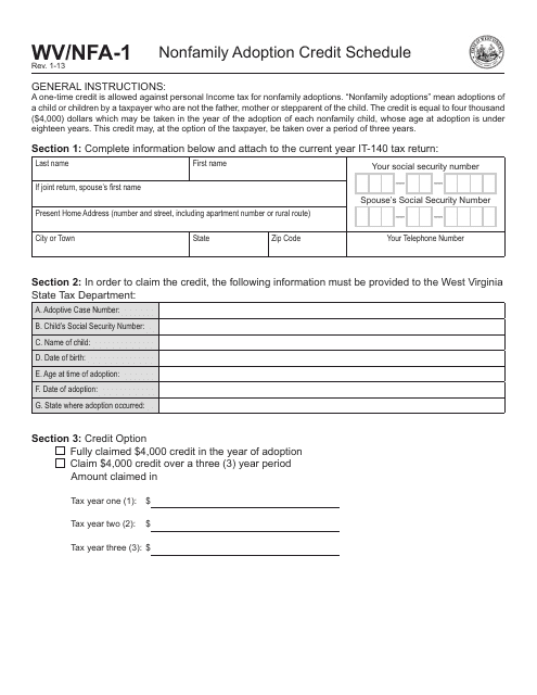 Form WV/NFA-1  Printable Pdf