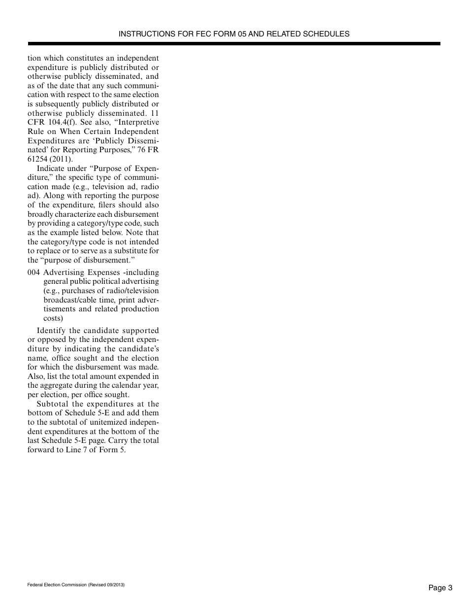 Instructions for FEC Form 5 Report of Independent Expenditures Made and Contributions Received to Be Used by Persons Other Than Political Committees, Page 3