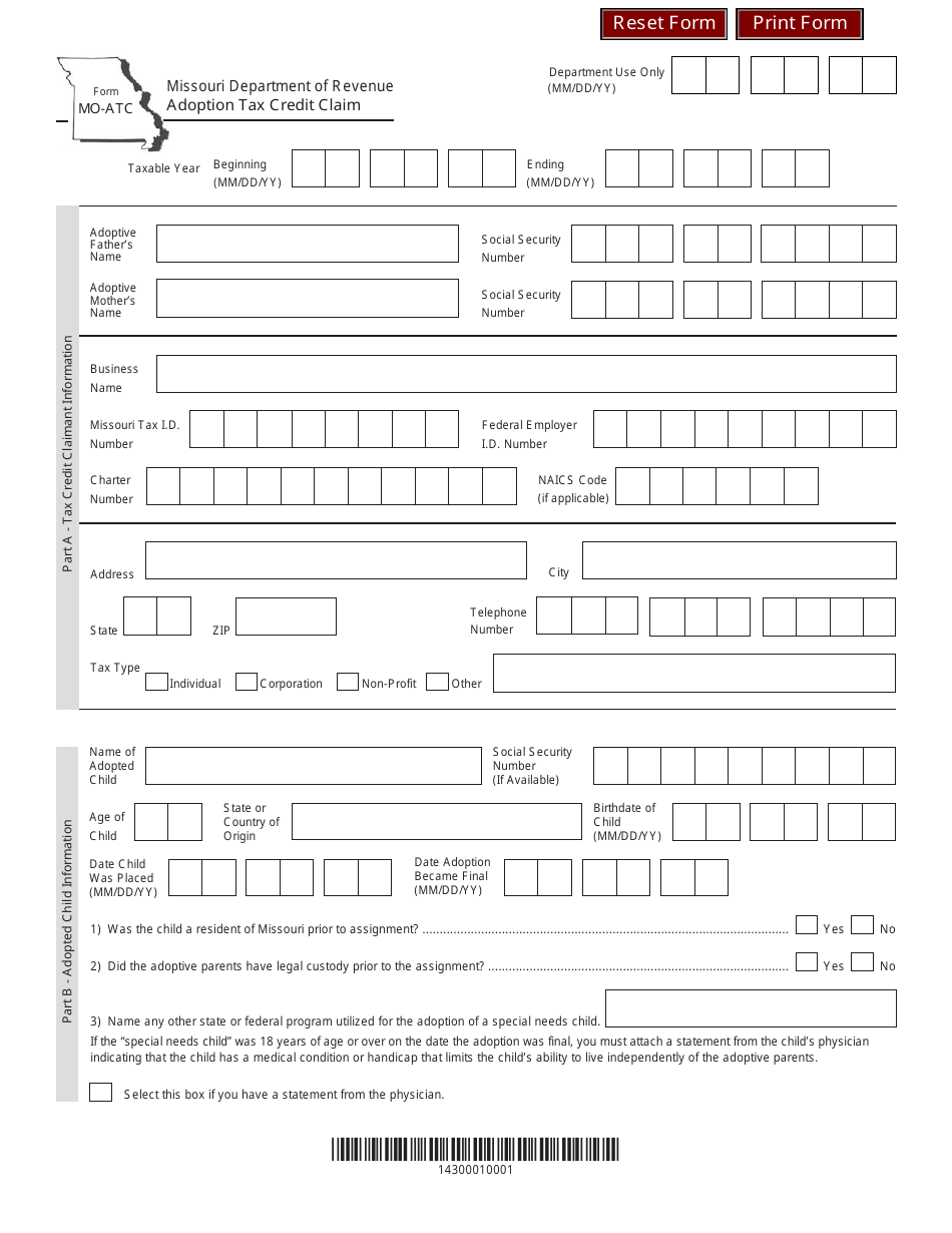 Form MO-ATC Adoption Tax Credit Claim - Missouri, Page 1