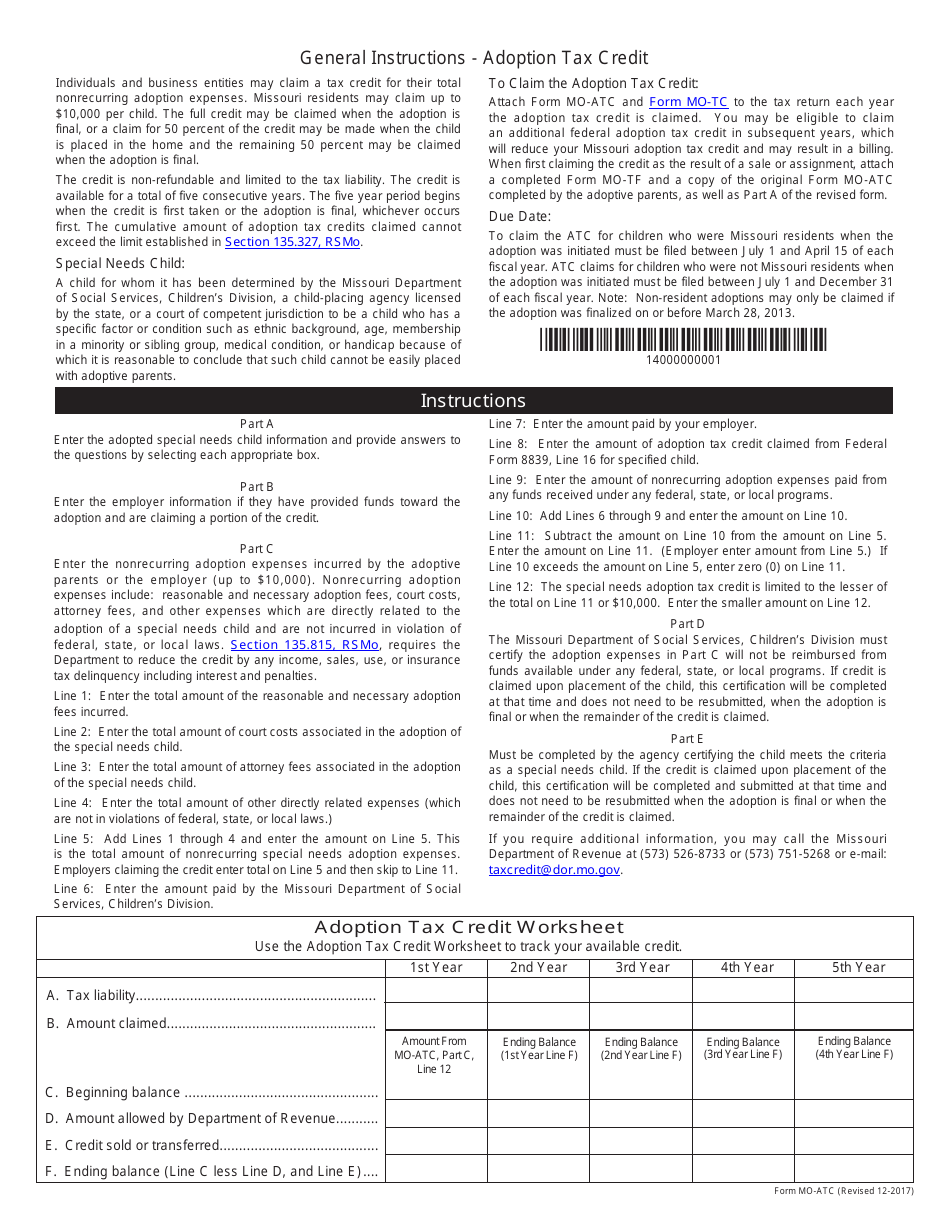 Form MO-ATC Adoption Tax Credit Claim - Missouri, Page 3