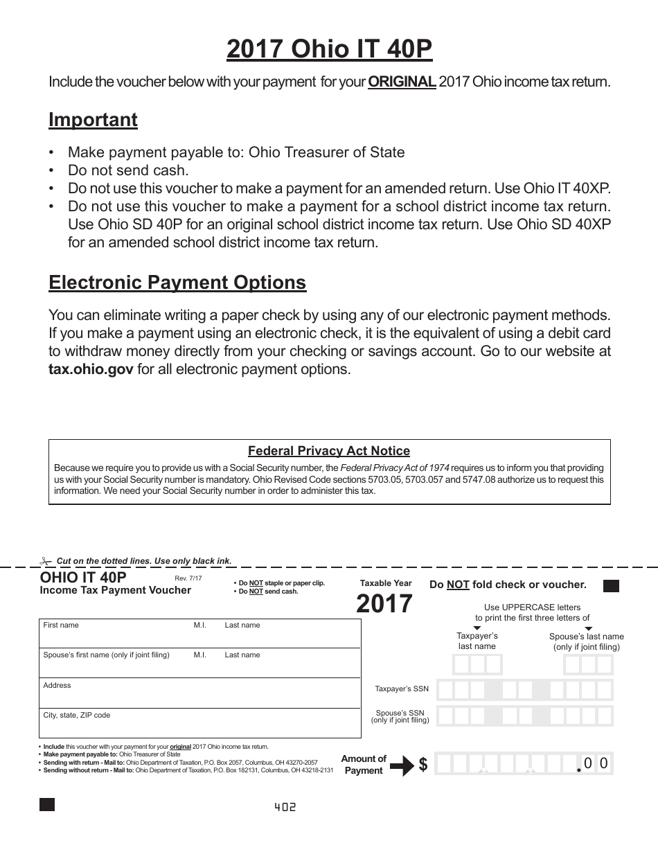 Form IT40P Income Tax Payment Voucher - Ohio, Page 1