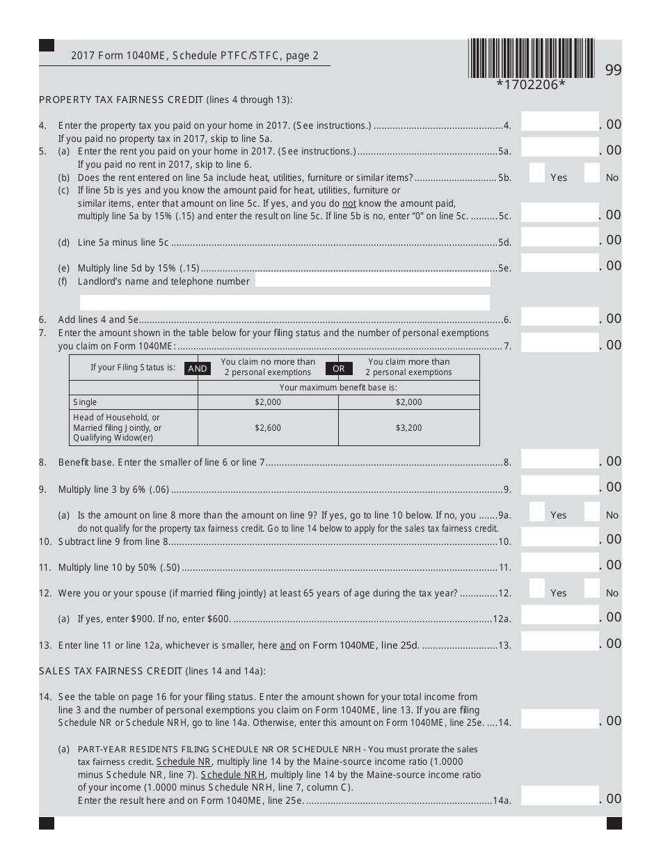 Form 1040ME Schedule PTFC / STFC Property Tax Fairness Credit Sales Tax Fairness Credit - Maine, Page 2
