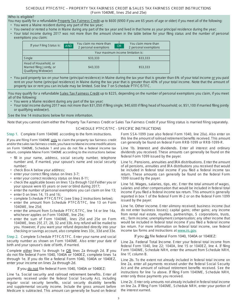 Form 1040ME Schedule PTFC/STFC Download Printable PDF or Fill Online Property Tax Fairness